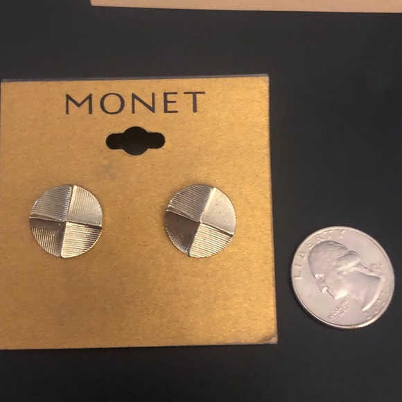 NWT Monet Earrings- Matte Gold tone.  Textured button muted gold tone - Picture 2 of 6